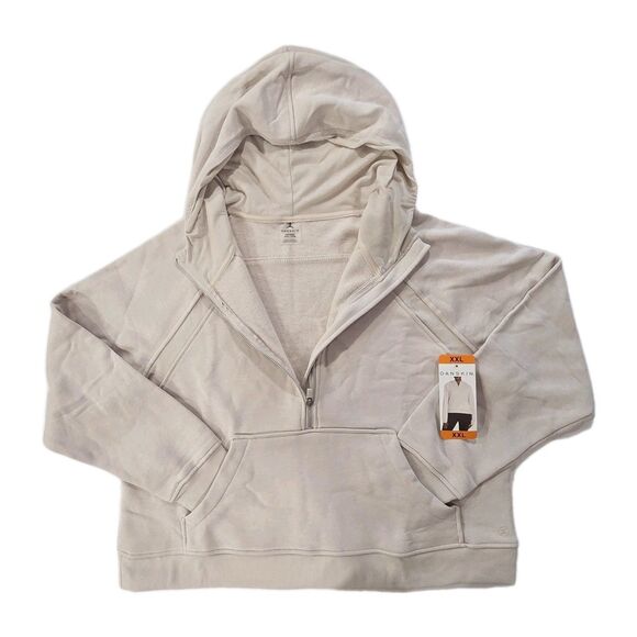 Danskin Half Zip Mixed Rib Cozy Hoodie Thumbhole Kangaroo Pocket Cream Women XXL - Picture 8 of 14